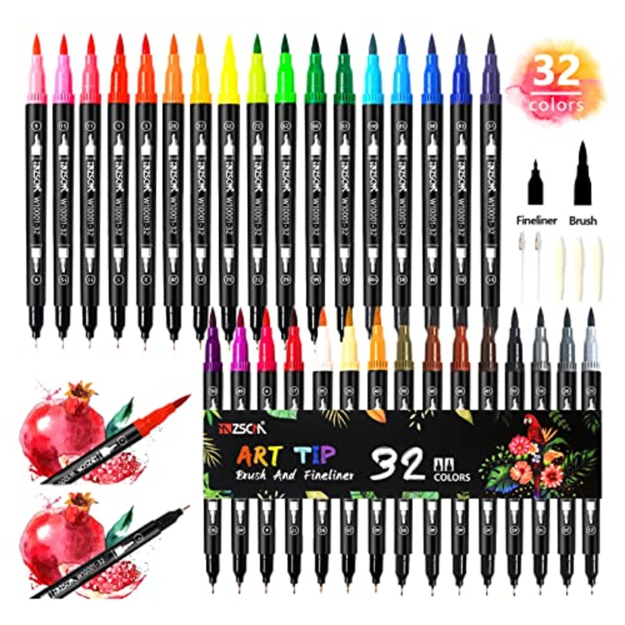 ZSCM 32 Colors Duo Tip Brush Markers Art Pen Set, Artist Fine and Brush Tip  Colored Pens, for Kids Adult Coloring Books Christmas Cards Drawing, Note  taking Lettering Calligraphy Bullet Journaling